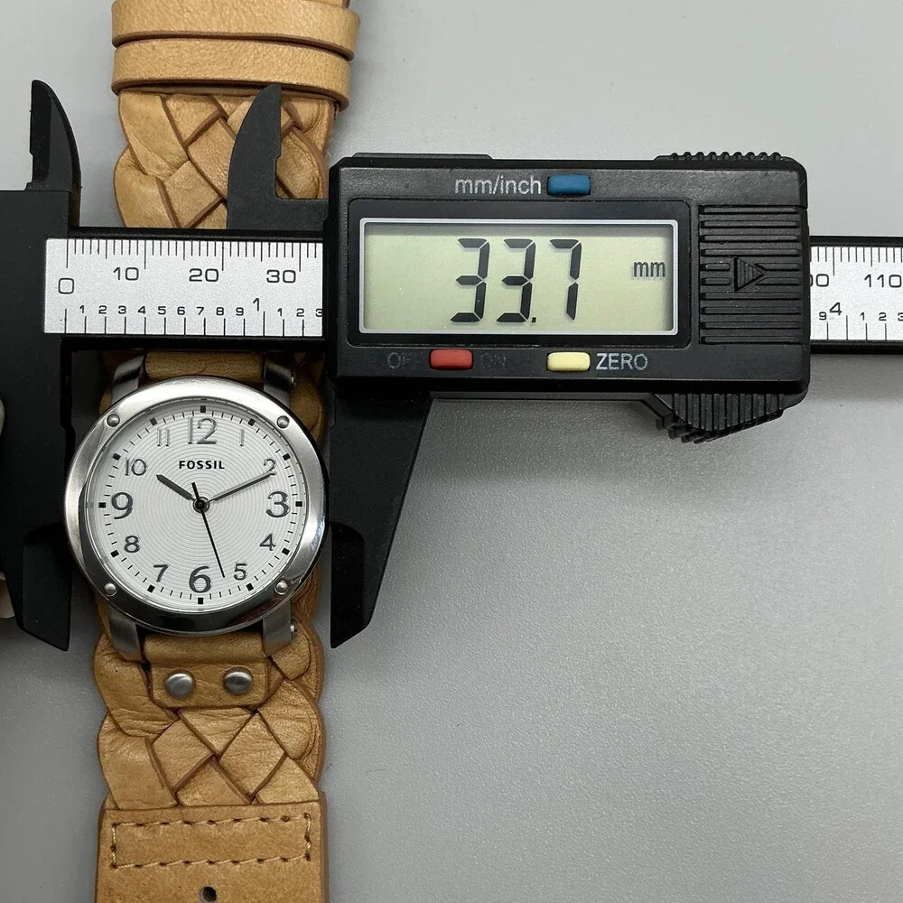 Fossil JR-1292 Mens Watch 34mm White Dial Silver Tone Brown Leather New Battery